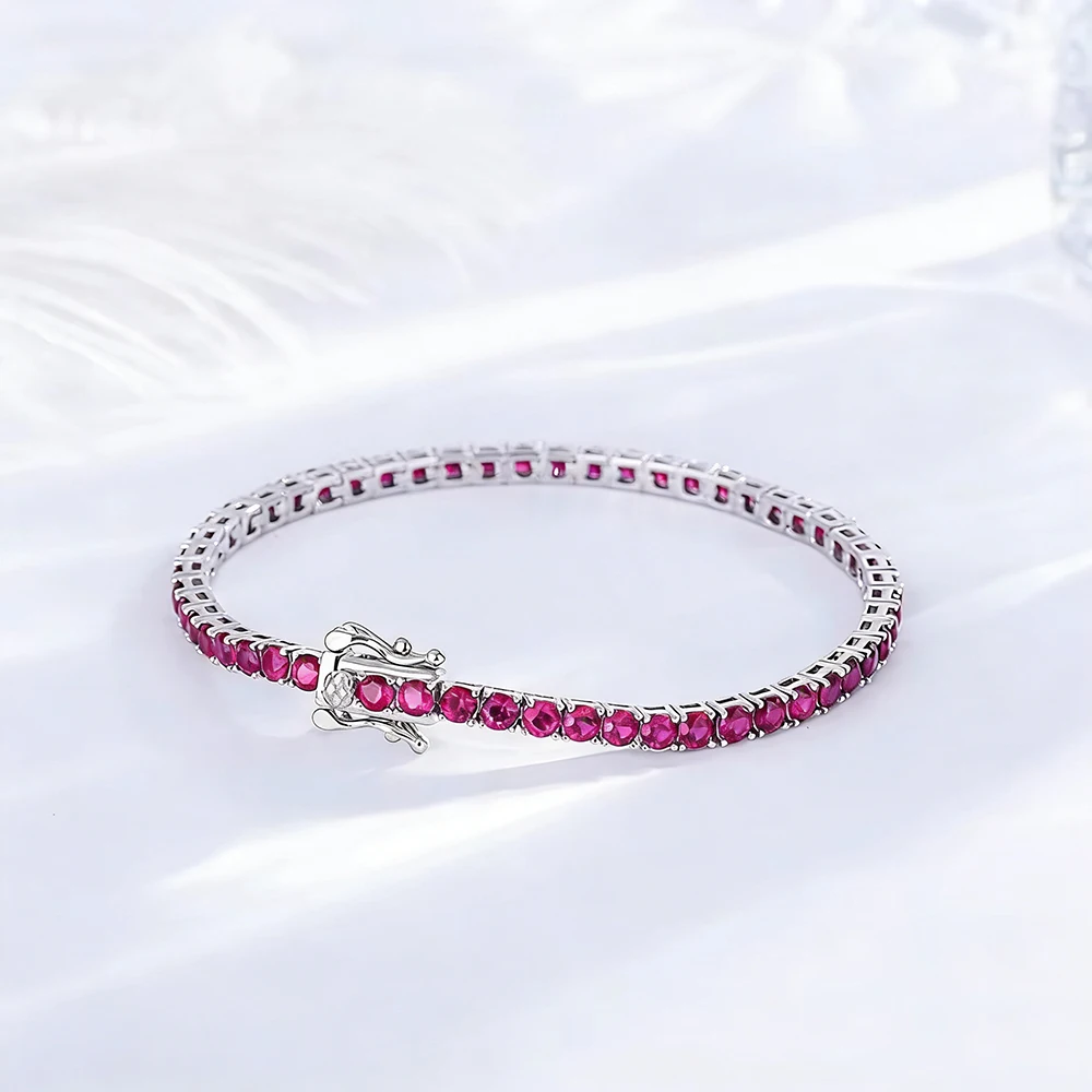 925 Silver Tennis Bracelet For Women, 3mm Ruby Or Sapphire Cubic Zircon, 15–20CM, Elegant Wedding Jewelry Gift