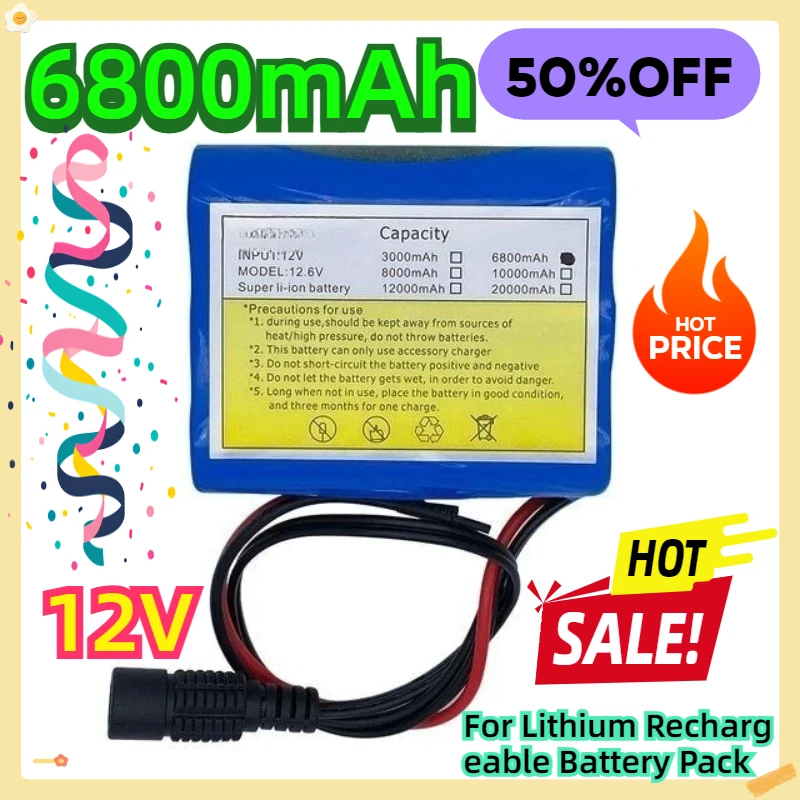 For 12V 6800mah Lithium 6.8Ah Rechargeable Battery Pack