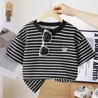 ‌2025 Summer New Striped T-Shirt for Boys & Girls - Breathable Casual Tee with Fashionable Design Age 2-11