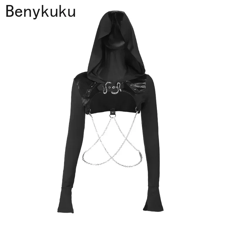 

Y2K Black Chains Hoodies Goth Hoodie Sweatshirt Women Long Sleeve Gothic Tops 90s Grunge Punk Clothes Halloween Streetwear Top