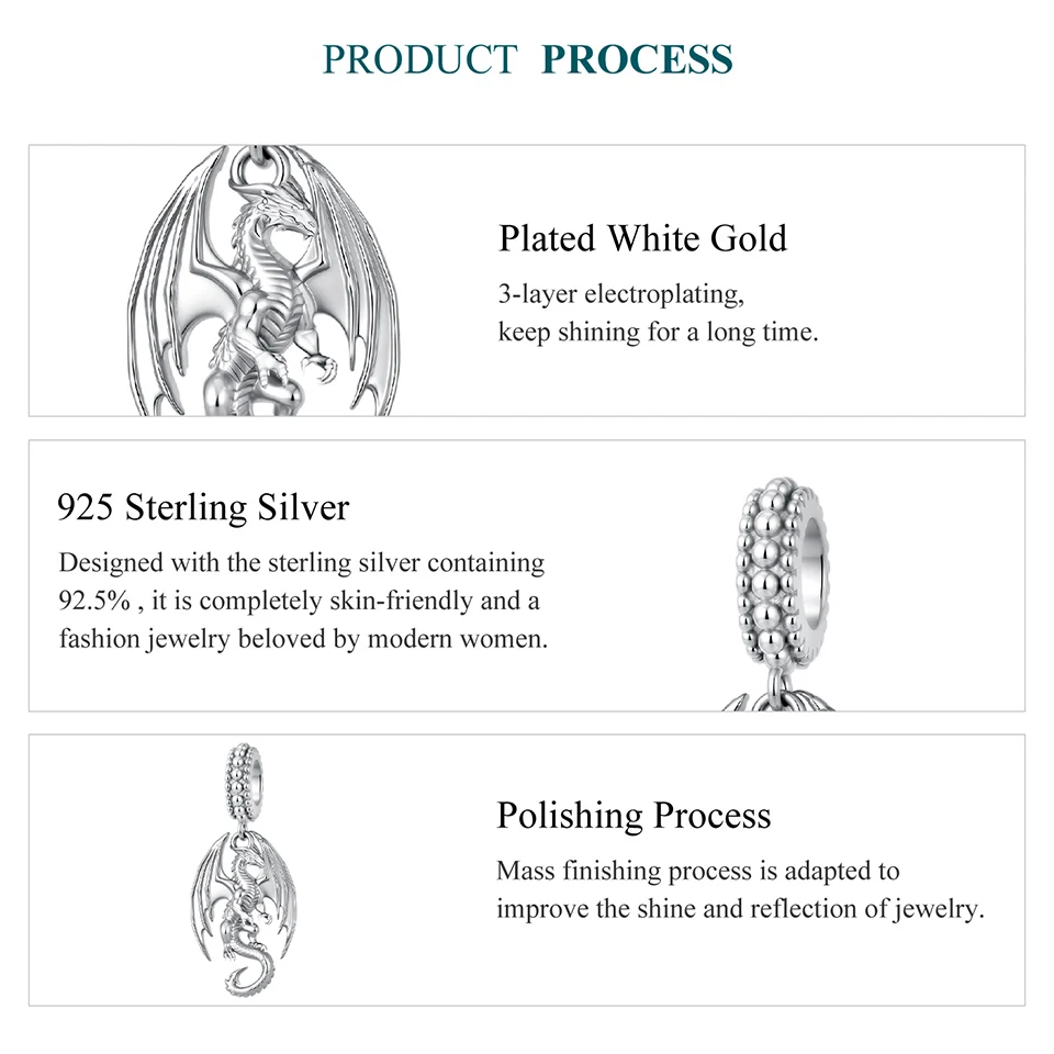 WOSTU 925 Sterling Silver Flying Dragon Charms Pendant Colorful Phoenix Beads Fit Original DIY Bracelet Wholesale