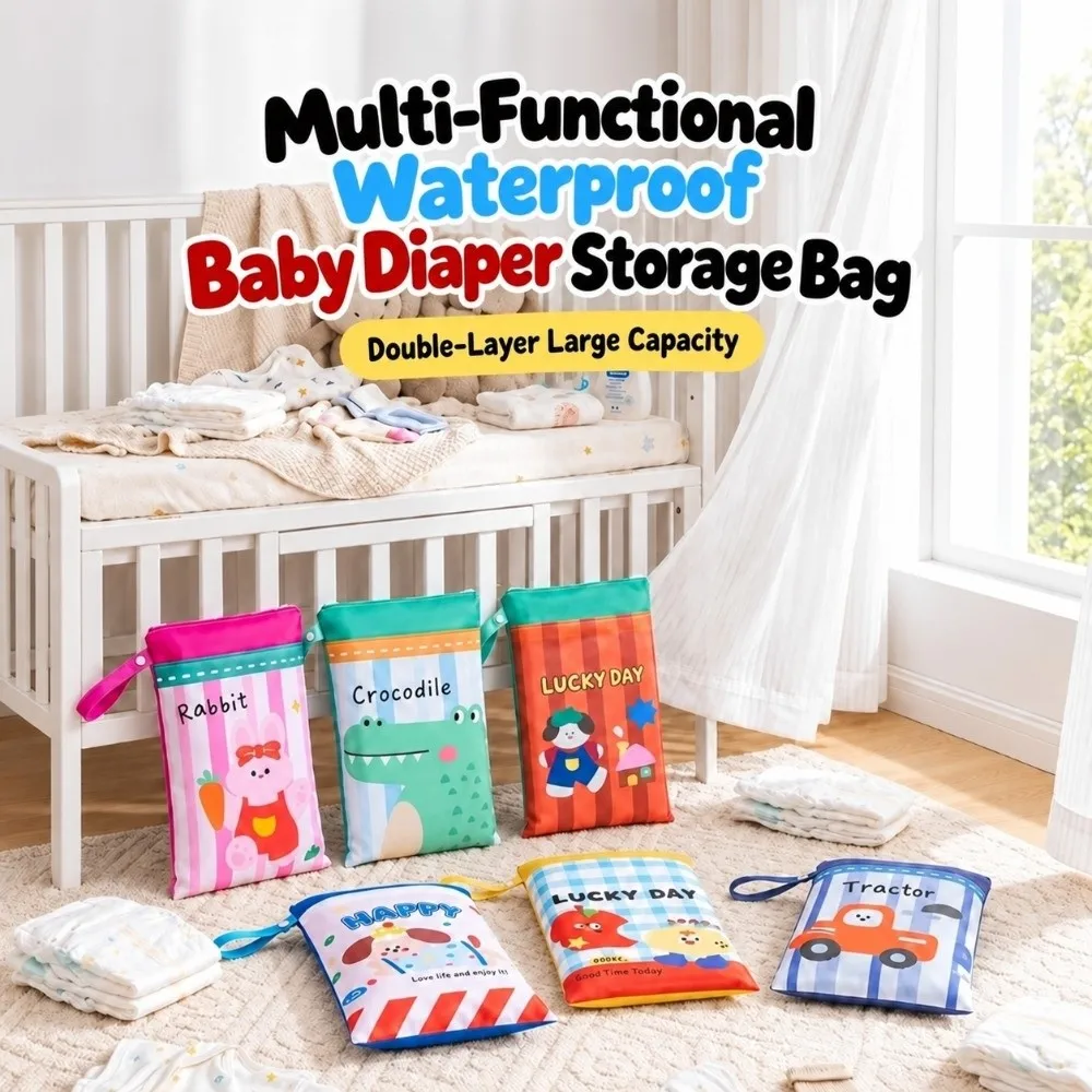 1Pc Cartoon Print Baby Diaper Storage Bag Double Layer Portable Baby Organizer Bag Waterproof Infant Clothes Pouch