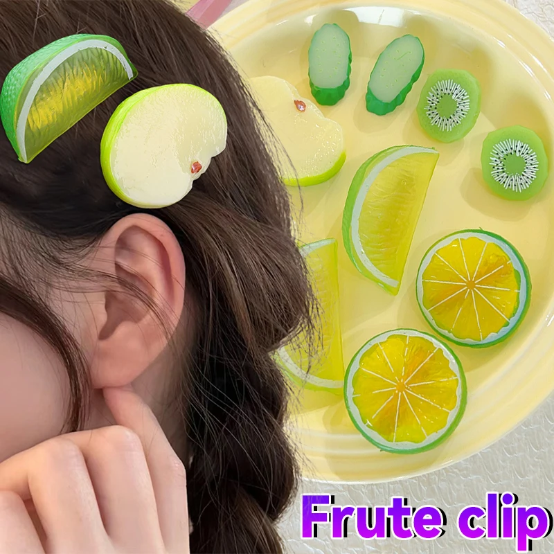 New Funny Fruit Strawberry Lemon Hairpin Simulation Food Hair Clips For Kid Girl Women Hair Accessories Duck Bill Clip Side Clip