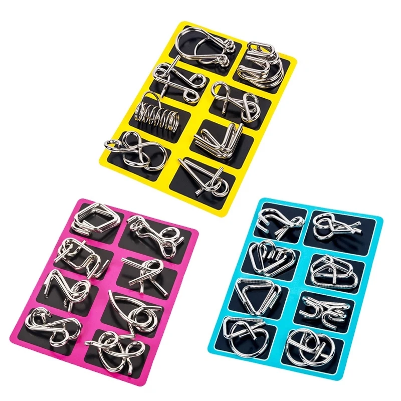 8Pcs/Set Metal Montessori Puzzle Wire IQ Mind Brain Teaser Puzzles Children Adults Interactive Game Reliever Educational Toys