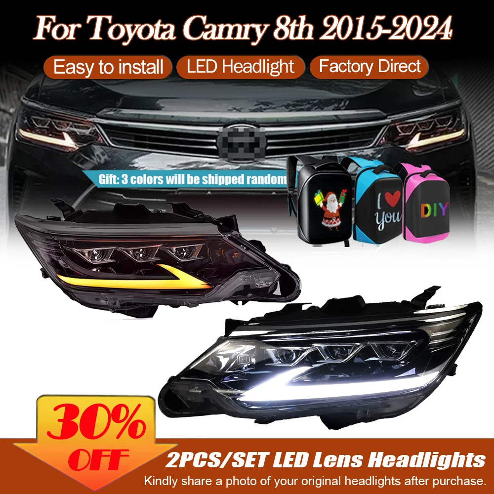 2PCS Full LED Headlight For Toyota Camry 8th generation 2015-2018-2019 2020 2021 2022 2023-2024 LED RGB Headlamp Assembly Series