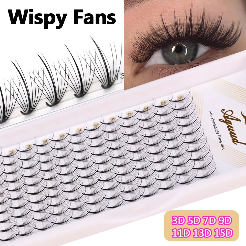 AGUUD Wispy Fans Russia Volume Eyelash Extension Pointy Base Premade 3D 5D 7D 9D Hybrid Fan Sandwich Faux Mink Spike Lash Cluste