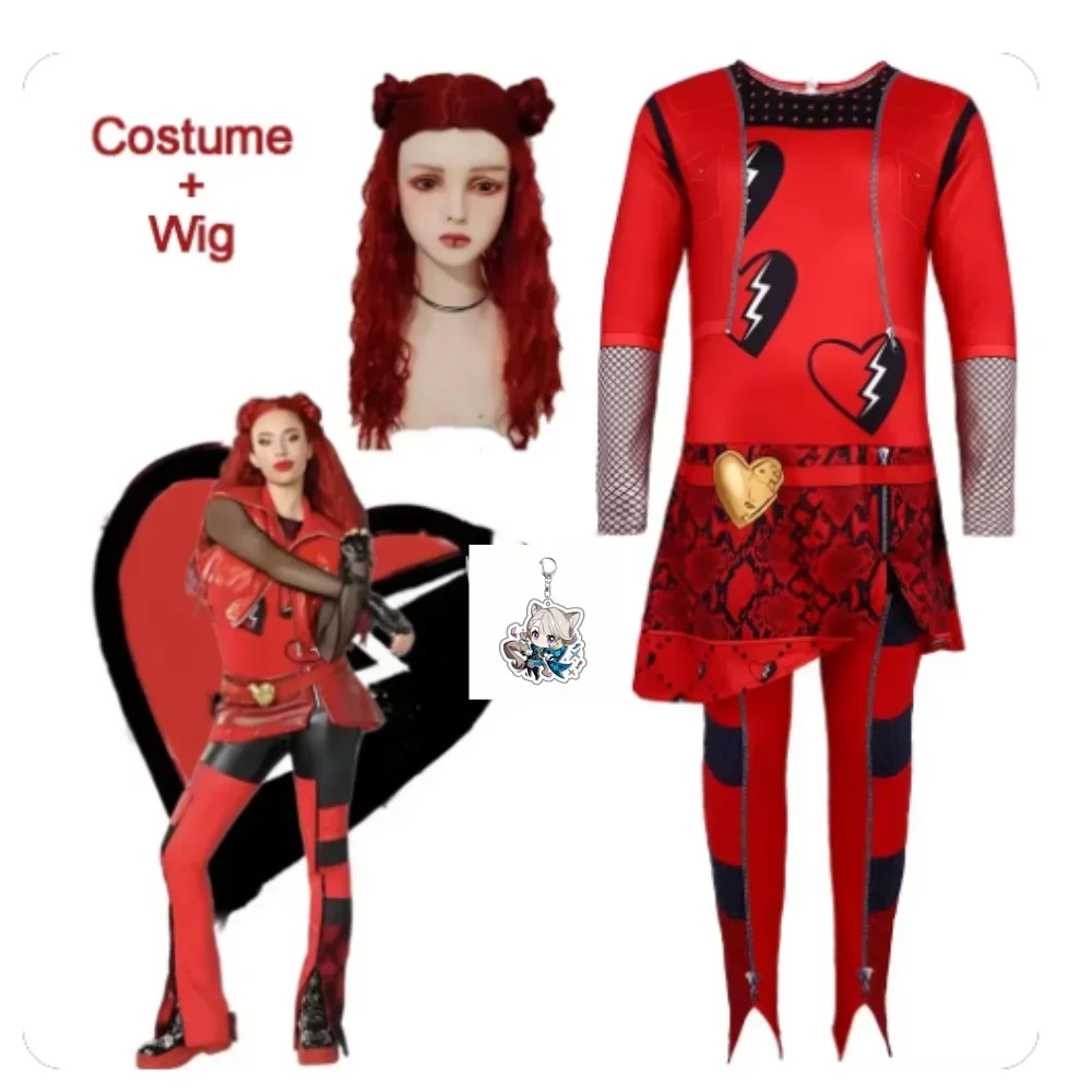 

Descendentes Anime 4 trajes de cosplay para meninas, roupas de RPG de Halloween, vestido vermelho infantil, maquiagem e dança,