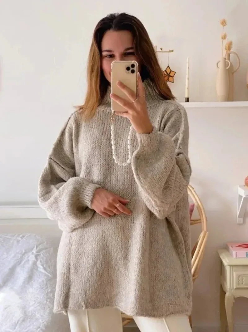Winter Warm Loose Thick Knit Sweaters Black Pullover Korean Autumn Women Coat Stand Collar Sweater Jumper Lady Lazy Pullovers