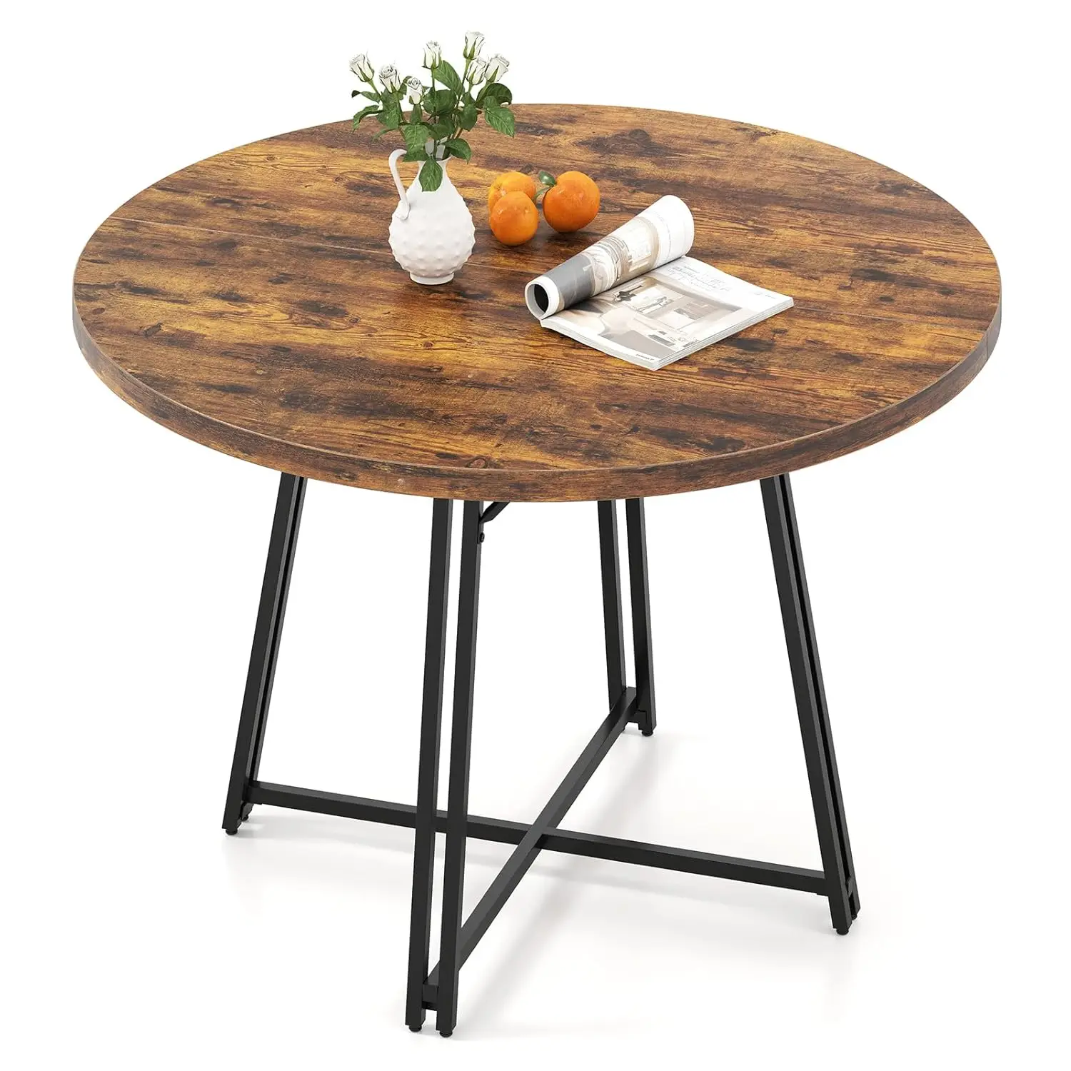 

47-inches Round Dining Table For 4-6 People, Kitchen Table With Metal Supporting Legs & Cross Base, Circle Dinner, Customized