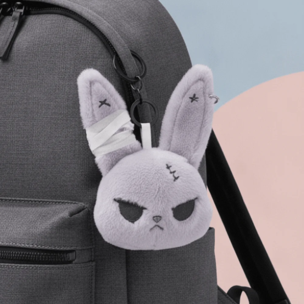 Quirky Fluffy Gothic Rabbit Soft Handmade-look Halloween Plushie Lightweight Washable Stitched Bunny Backpack Charm