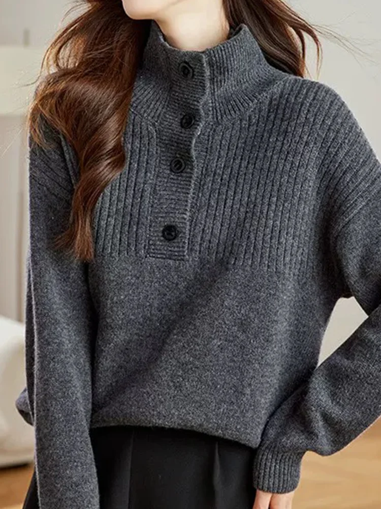 100% pure cashmere high-necked button-down sweater