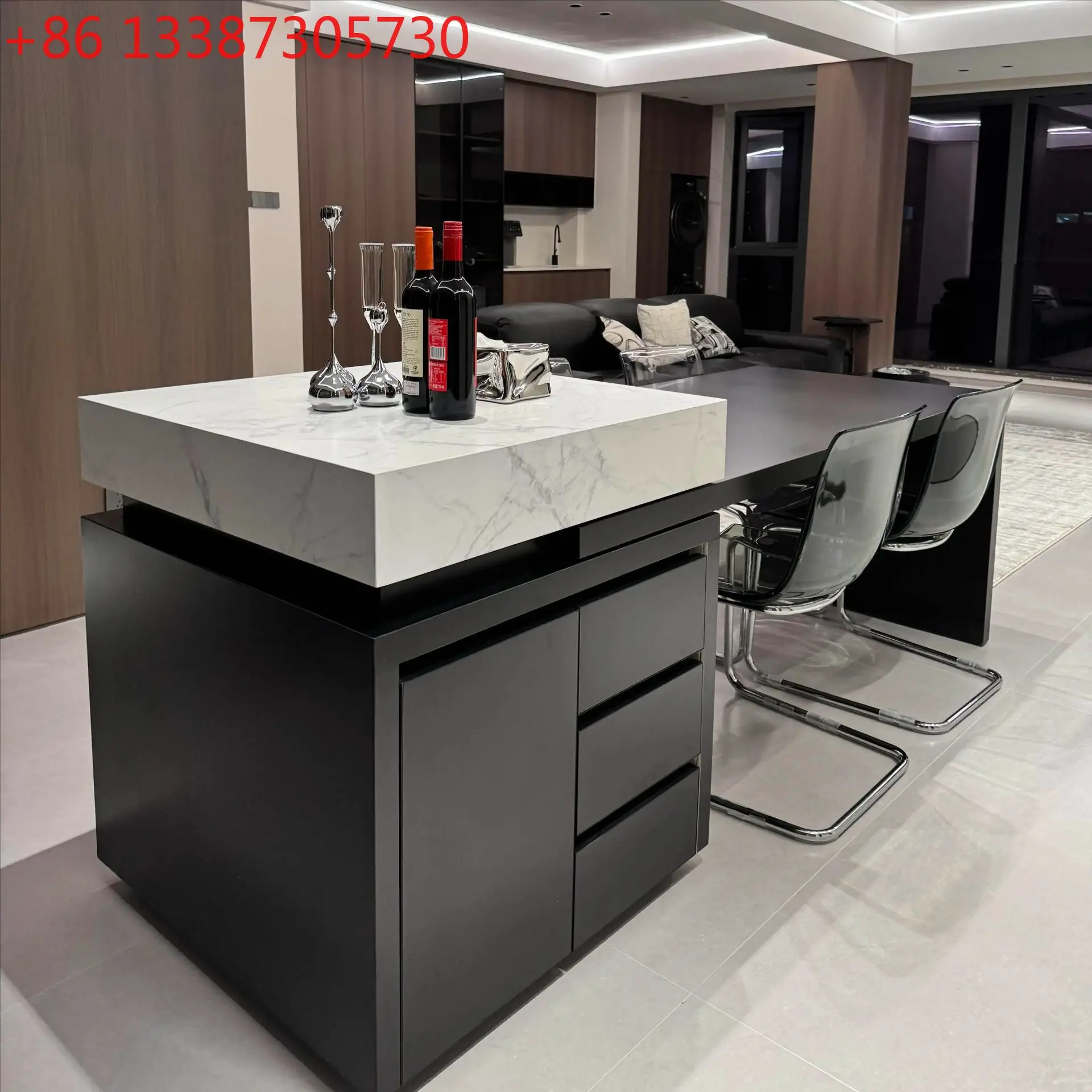 

Остров из каменной плиты, обеденный стол, встроенный выдвижной бытовой стол для небольшой квартиры, открытый