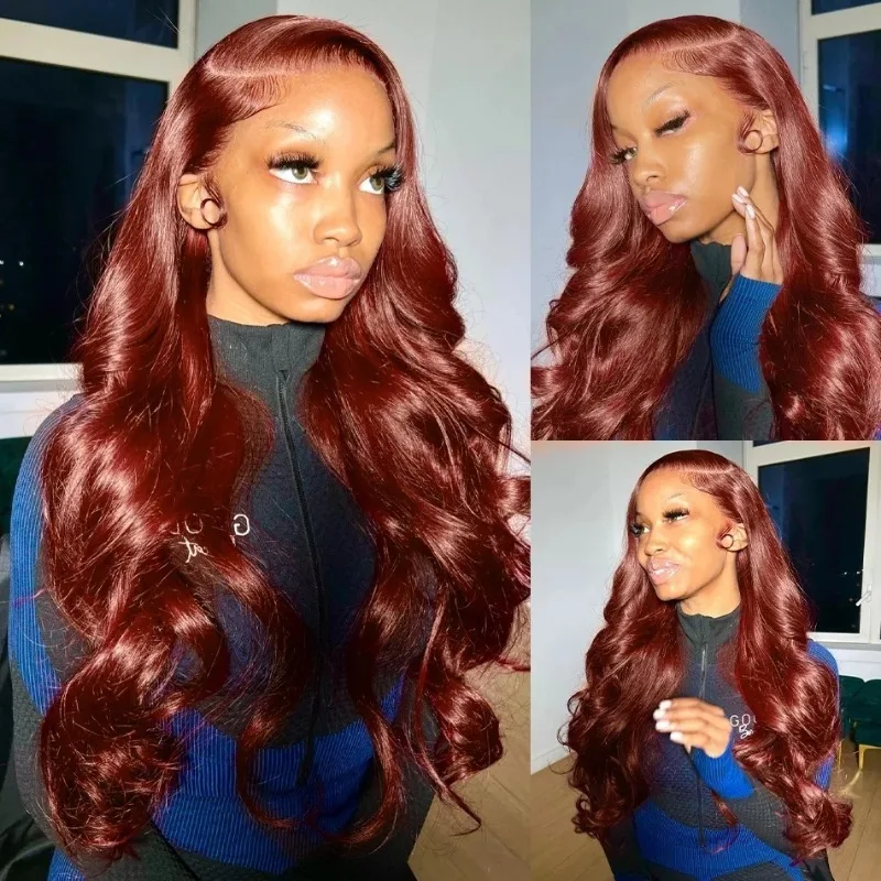 Reddish Brown 250% HD Dark Red Brown Body Wave 13x6 Lace Front Human Hair Wigs 13x4 Lace Frontal Wig