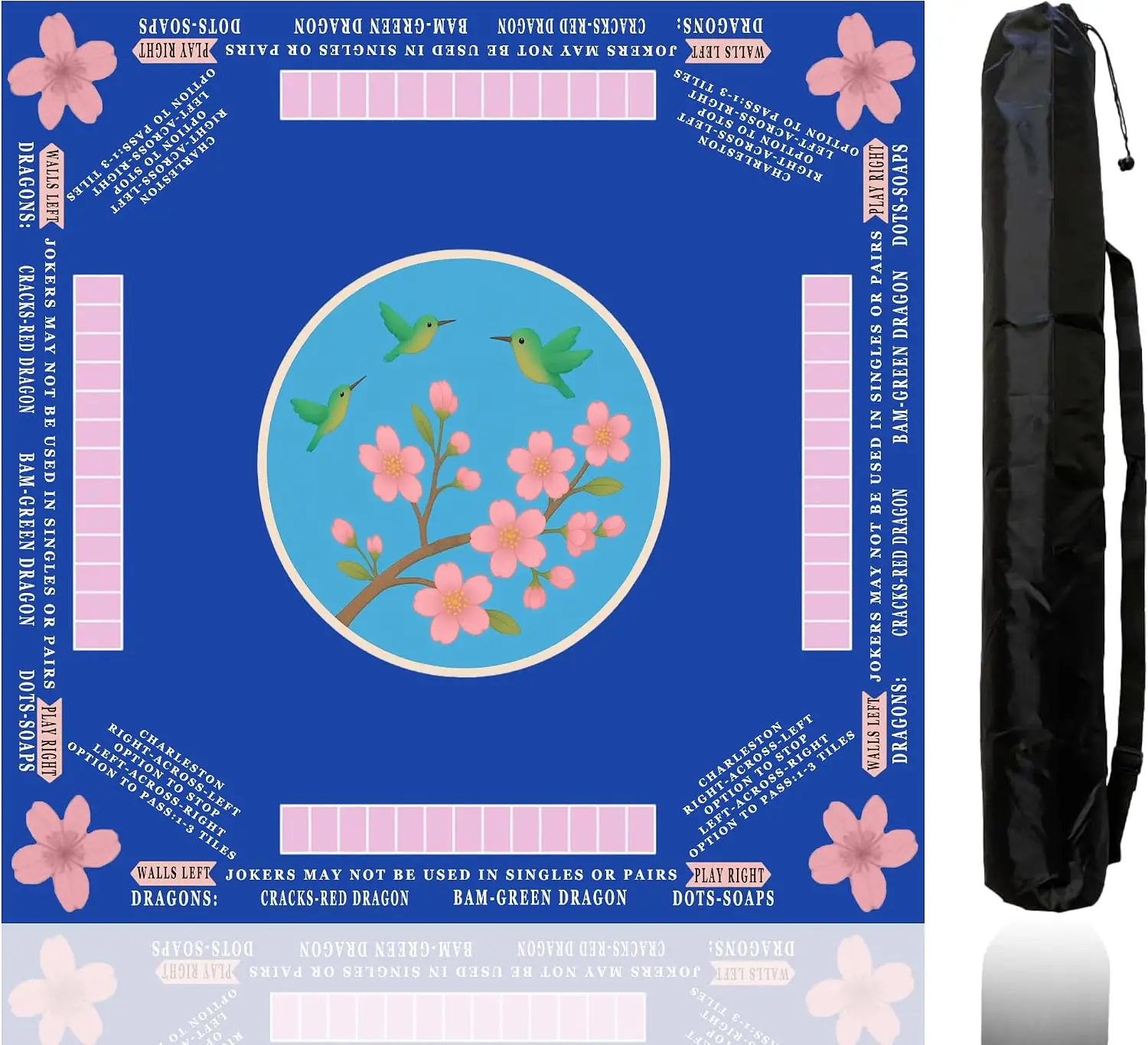 

33x33 American Mahjong Mat with Built-In Rules, 2.5mm Thick, Non-Slip, Waterproof, Noise Reduction, Includes Carry Bag