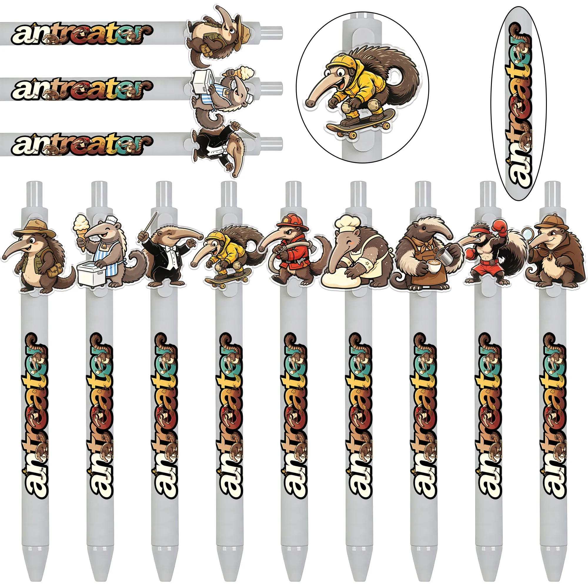 16Pcs Anteater Theme Ballpoint Pens, Writing Is Smooth, Suitable for Office, Journaling and Gifts, Easy to Use, Random Patterns