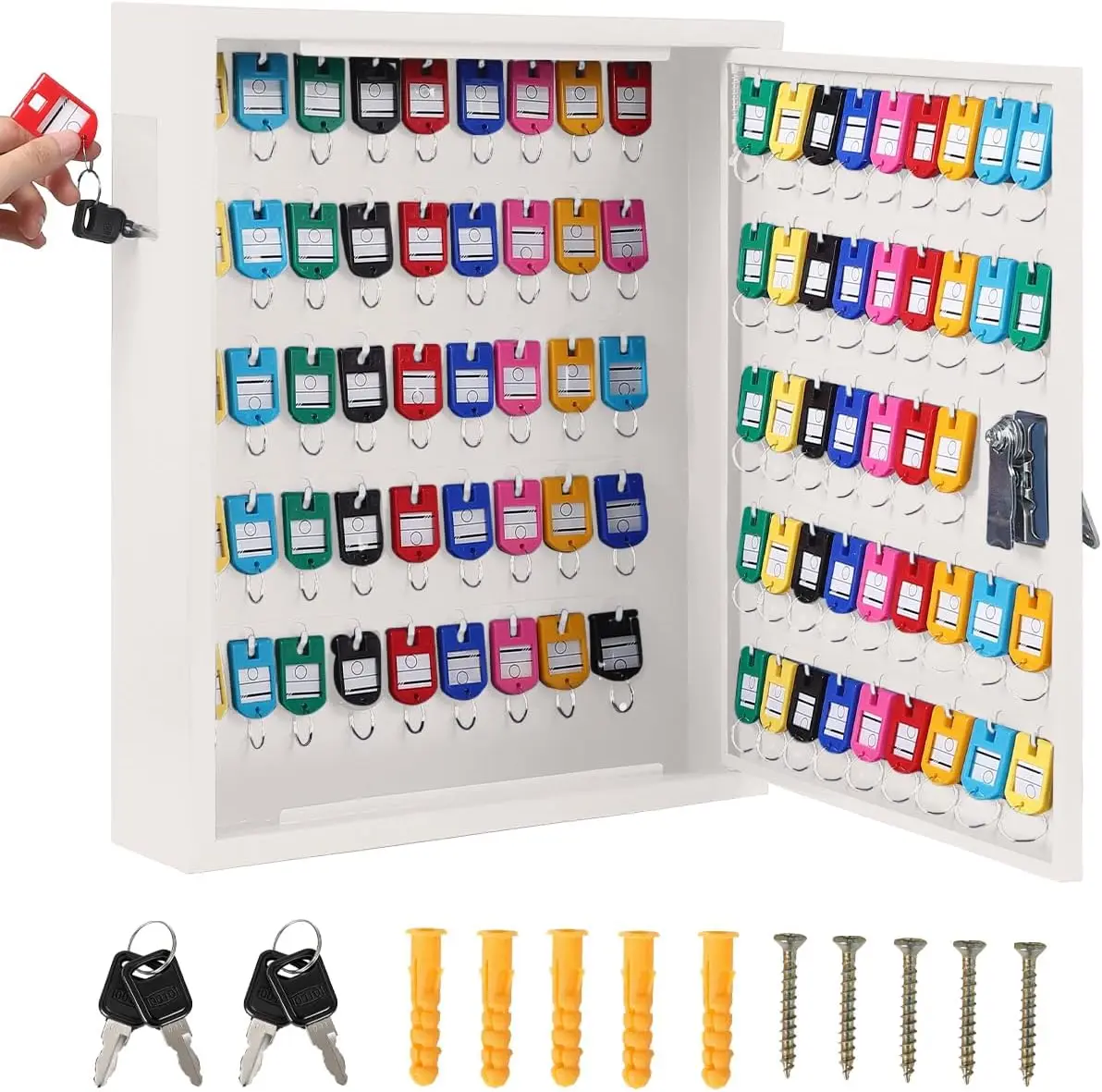 

Garvee 88 Pieces Secure Wall Mounted Key Cabinet, Heavy Duty Key Organizer for Home Office Hotel Garage White