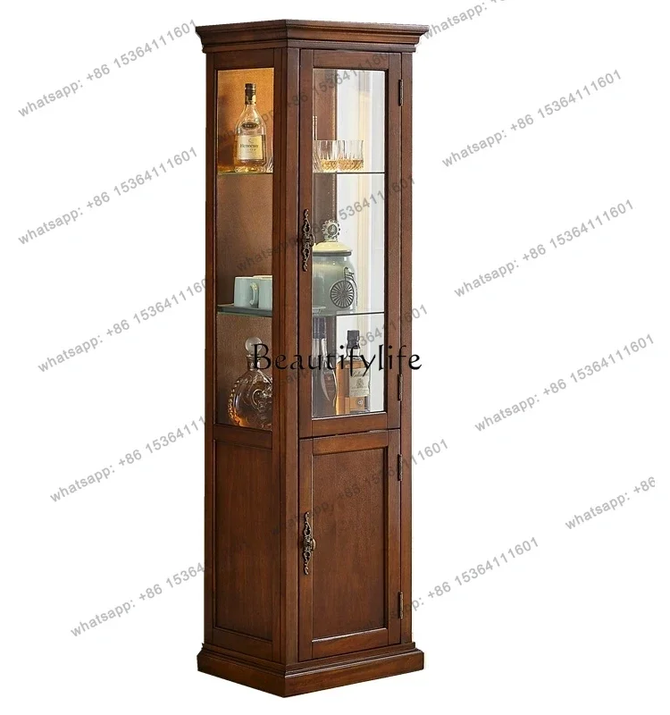 

American-Style Solid Wood Wine Cabinet Living Room Wall Corner Dining TV Side Cabinet Simple Glass Storage Rack