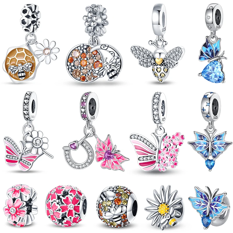 Charms Fit Pan Original Bracelets 100% 925 Sterling Silver Butterfly Bee Luminous Firefly Insect DIY Fine Jewelry Gifts