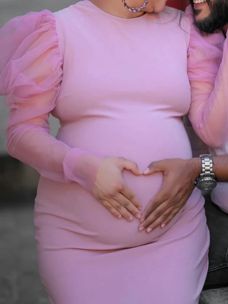 فستان الأمومة التقطت الصور بين الجنس تكشف ثوب أنيق طويل الأكمام Ruched الحمل صورة تبادل لاطلاق النار الزي استحمام الطفل التصوير الفوتوغرافي