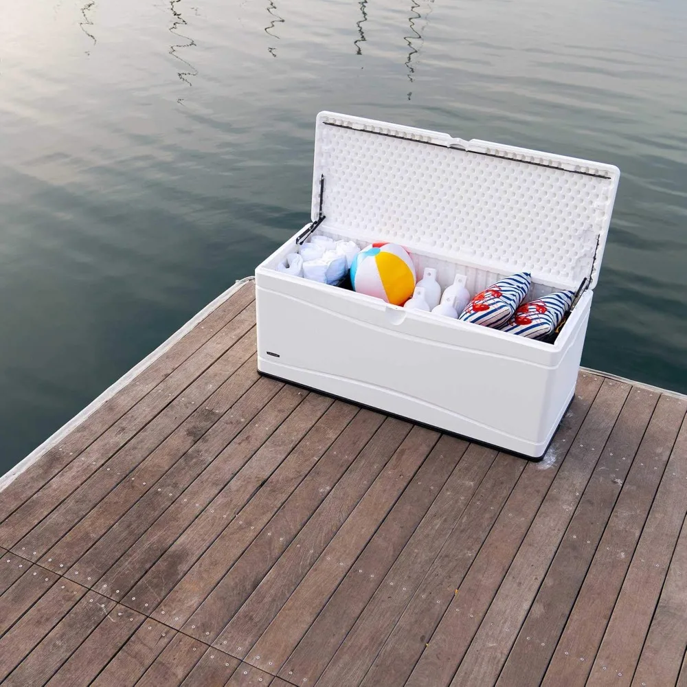 Outdoor Storage Deck Box Lockable Waterproof 130 Gallon Bathroom Shelves Resistant for Patio Marine Docks White Filing Cabinets