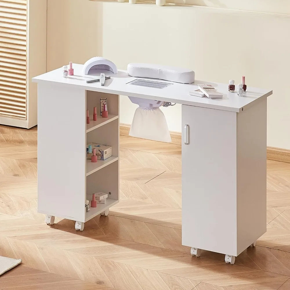 

Manicure Table, Nail Tech Table with Electric Dust Collector, Moveable Makeup Dressing Desk with 8 Lockable Wheels, 3 Dust Bag