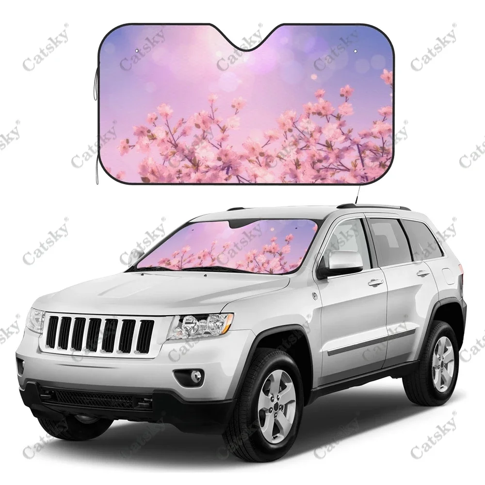 Universal Car Windshield Sunshade,Watercolor Plum Blossom Sun Shield Protector Foldable Sun Visor Covers Car Accessories