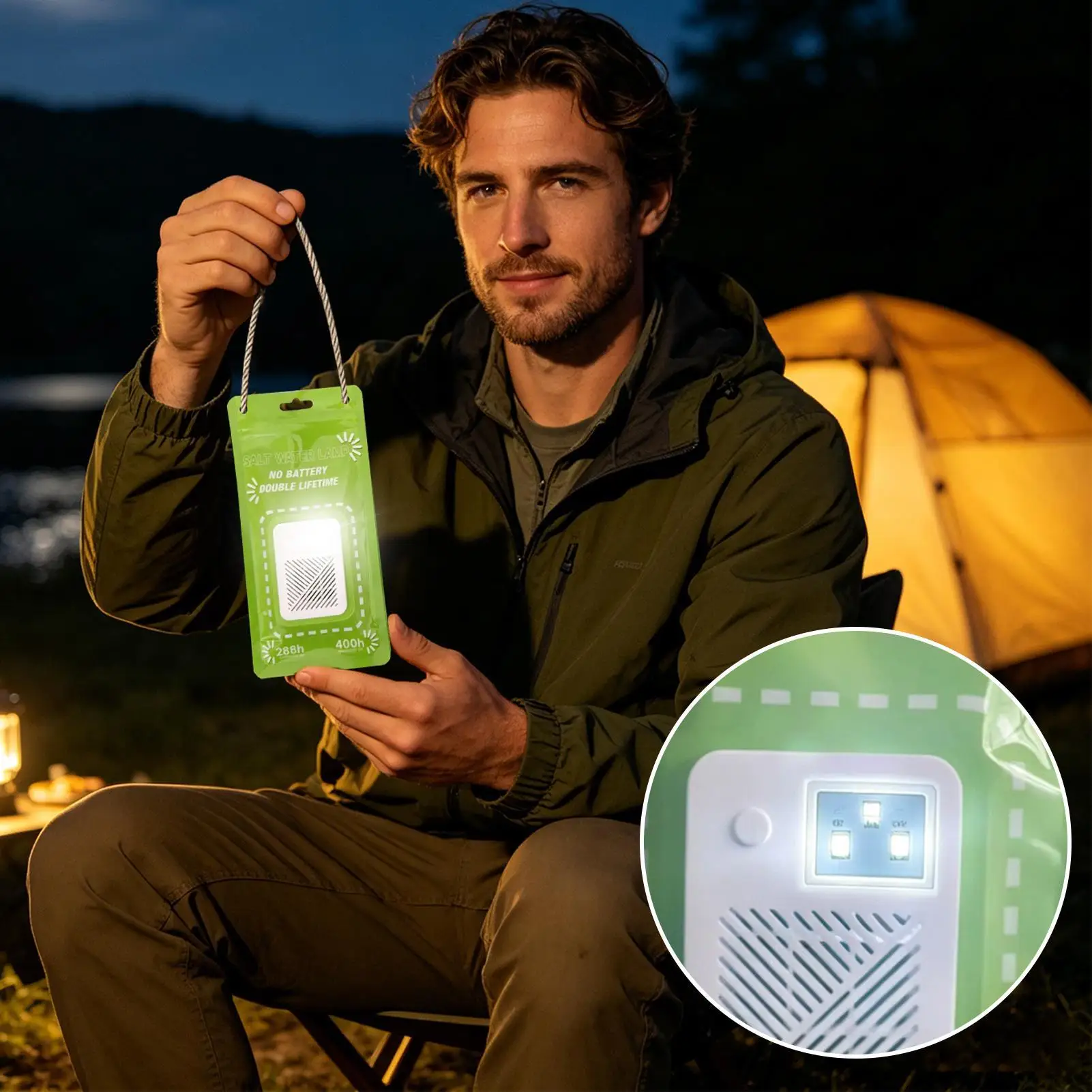 Salt Lamp 3 Modes Pocket Outdoor Lantern Saltwater Powered LED Lamp for Picnic Hiking Backpacking Traveling Commuting Urban
