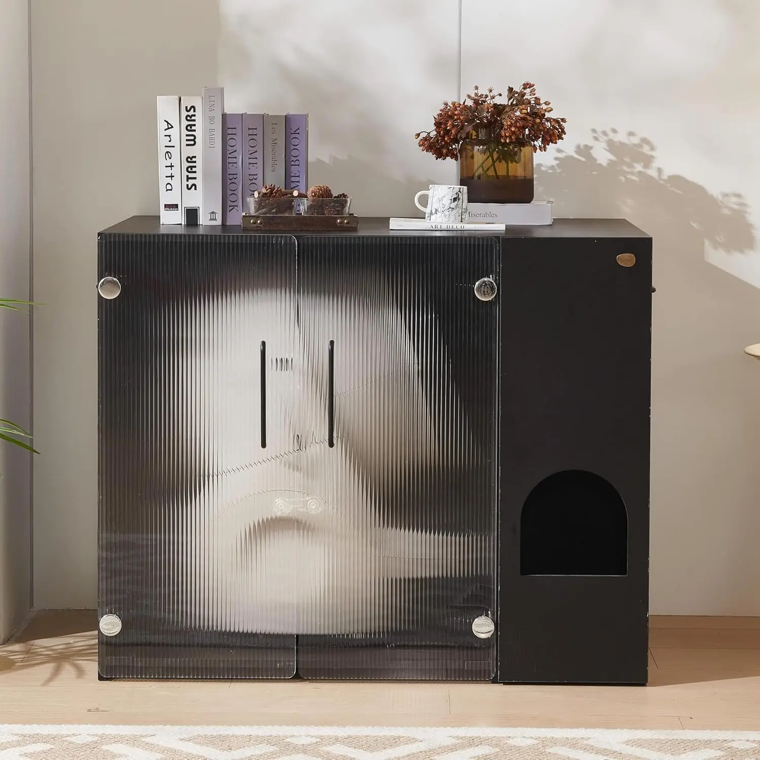 

Cat Litter Box Enclosure - Dog Proof Cat Litter Box with Pull-Out, Rotating Features, Includes Power Outlet and Acrylic, Custom