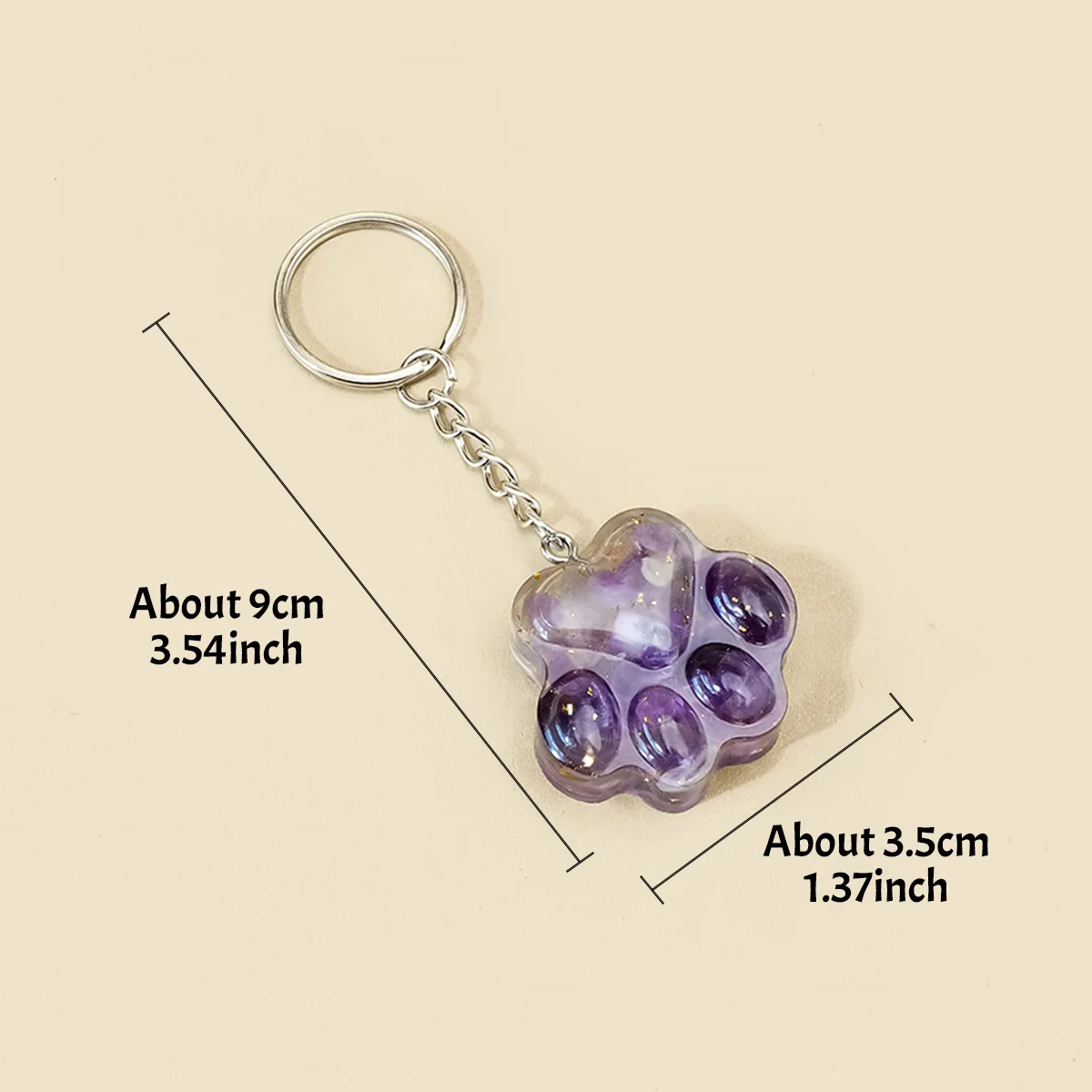 1PC Natural Crystal Cat Paw Keychain, Cute Kitten Paw Key Chain with Crystal Chips, Mini Crystal Pendant Accessories
