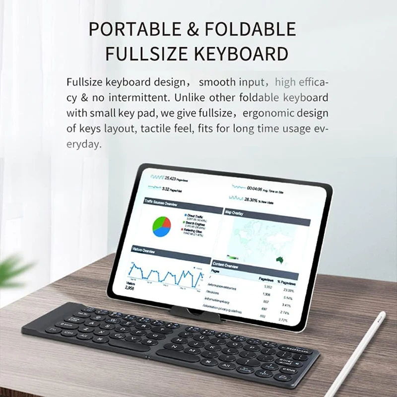 Bluetooth-Klapptastatur, 3,5 mm faltbare Bluetooth-Tastatur, leichteste und schlankste kabellose Tastatur mit Hülle und Ständer