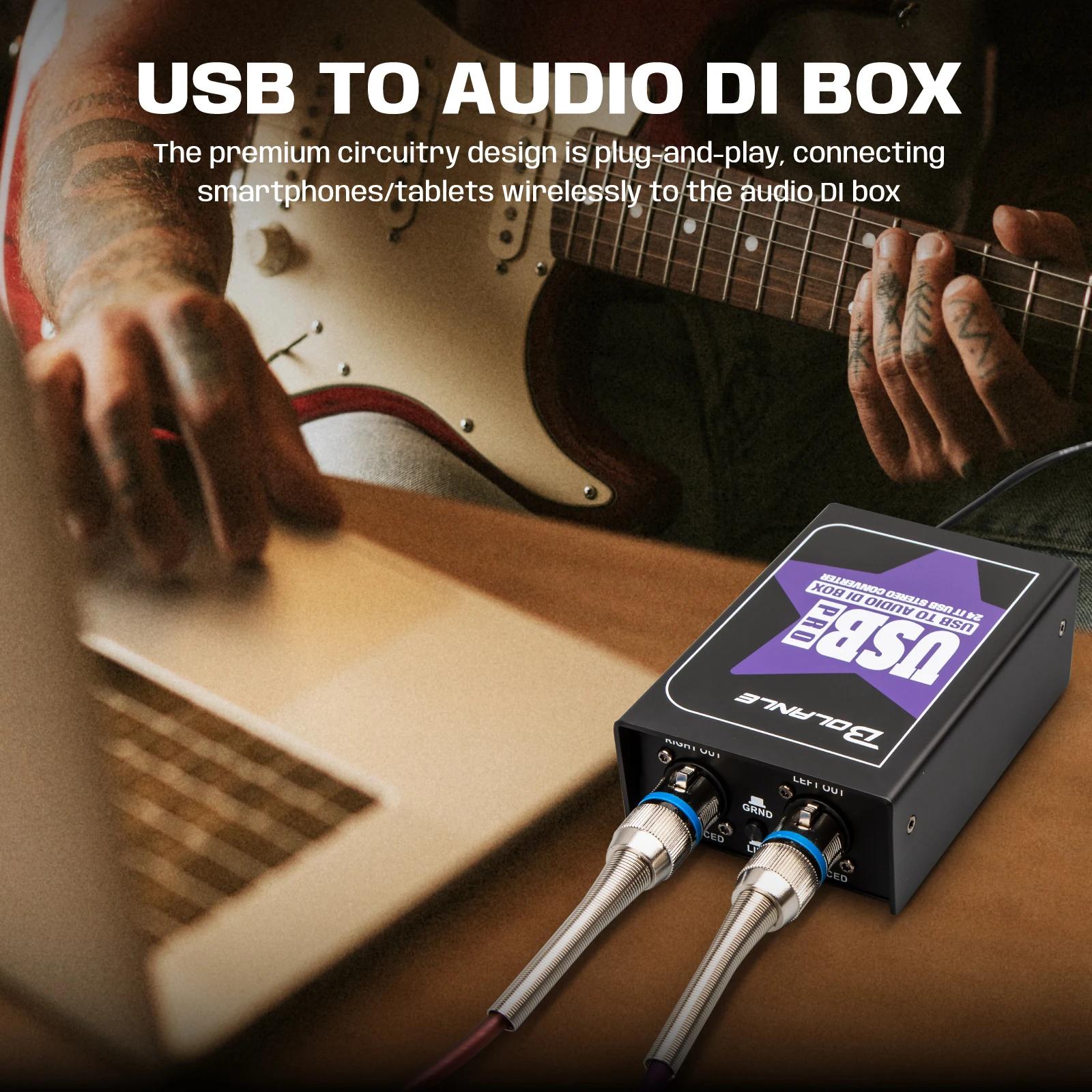볼란레 USB 프로 스테레오 다이렉트 박스 XLR 오디오 인터페이스 24-192kHz 그라운드 리프트 (PA, DJ, 라이브 공연용)