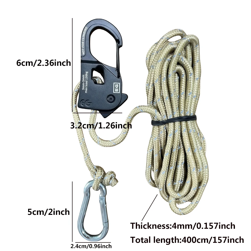 2Pcs 4m Camping Tent Cord Adjuster Wind Rope Tie Down Reflective Tightener Fastening Pulley Ratchet Awning Rope Buckle