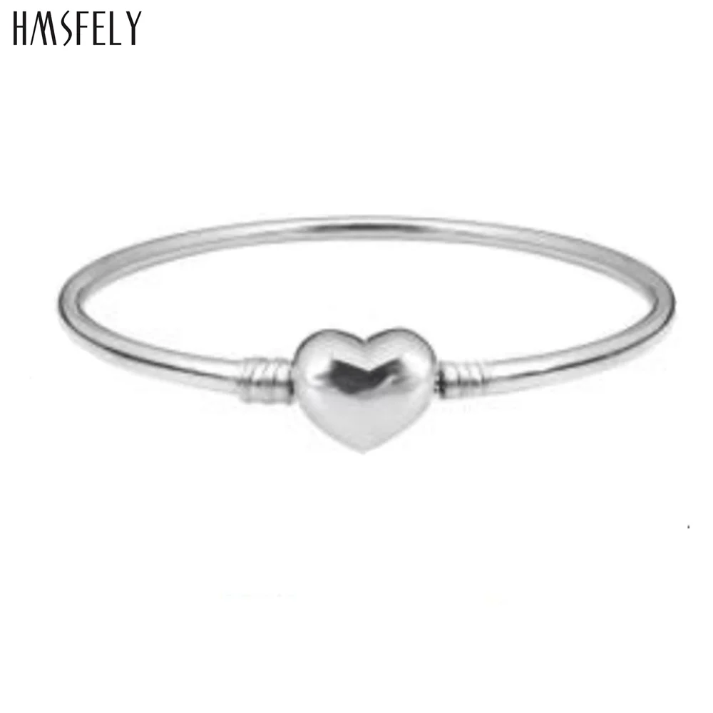 

HMSFELY Stainless steel Bracelet For Women DIY Heart Clasp Charm Bracelets 55mm 60mm Bangles