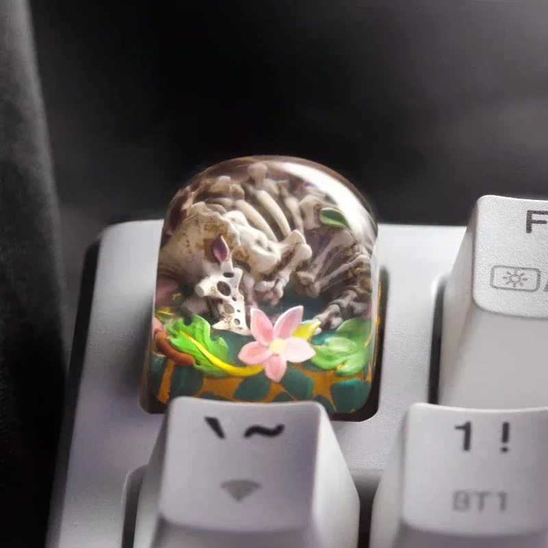 LOBO Triceratops Shrink Mold Custom Keycaps for Mechanical Keyboard Caps ESC Key Transparent Resin Keycap DIY Keyboard PC Gifts