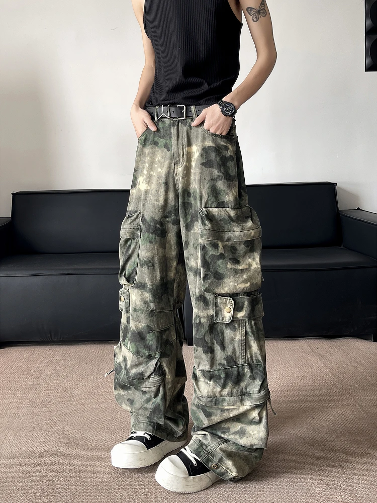 Calças Jeans Largas de Perna Reta Camufladas para Homens e Mulheres, Estilo Casual Harajuku, Moda Jovem para Primavera, Verão...
