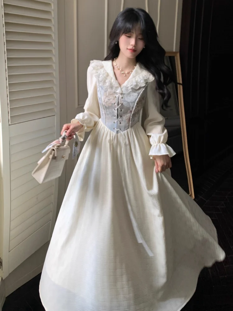 フレンチエレガントなレースウエディングドレスの女性の秋長袖スリム A ライン Vestidos ヴィンテージとシックなイブニングパーティードレス Mujer