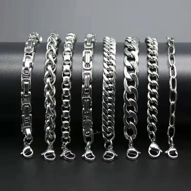 New 316L Stainless Steel Bracelet Men Women Solid Metal Byzantium Cable Figaro Box Cuba Chain Luxury Jewelry Accessories Kpop