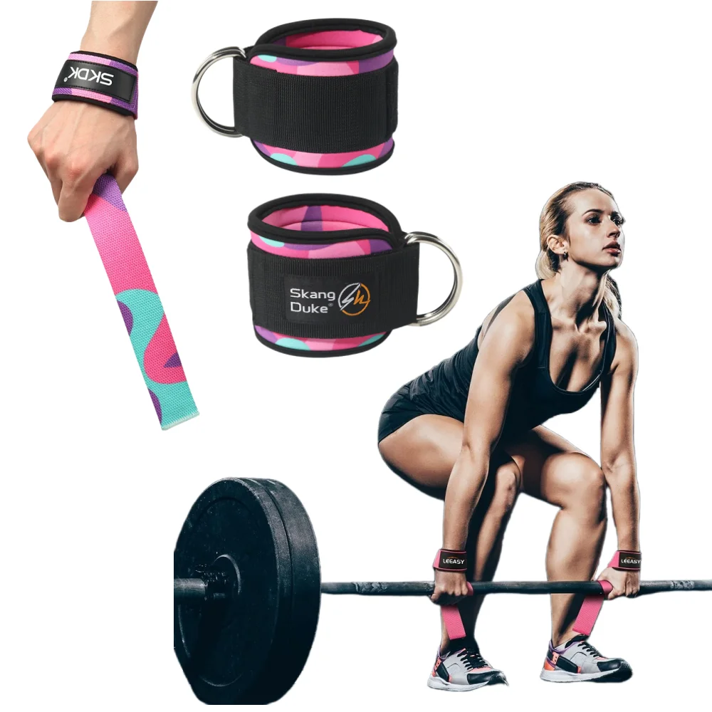 Fitness Ankle Straps Adjustable D-Ring Foot Leg Support Cuffs Wrist Lifting Straps Gym Hard Pull Grip Band Camouflage Straps Set