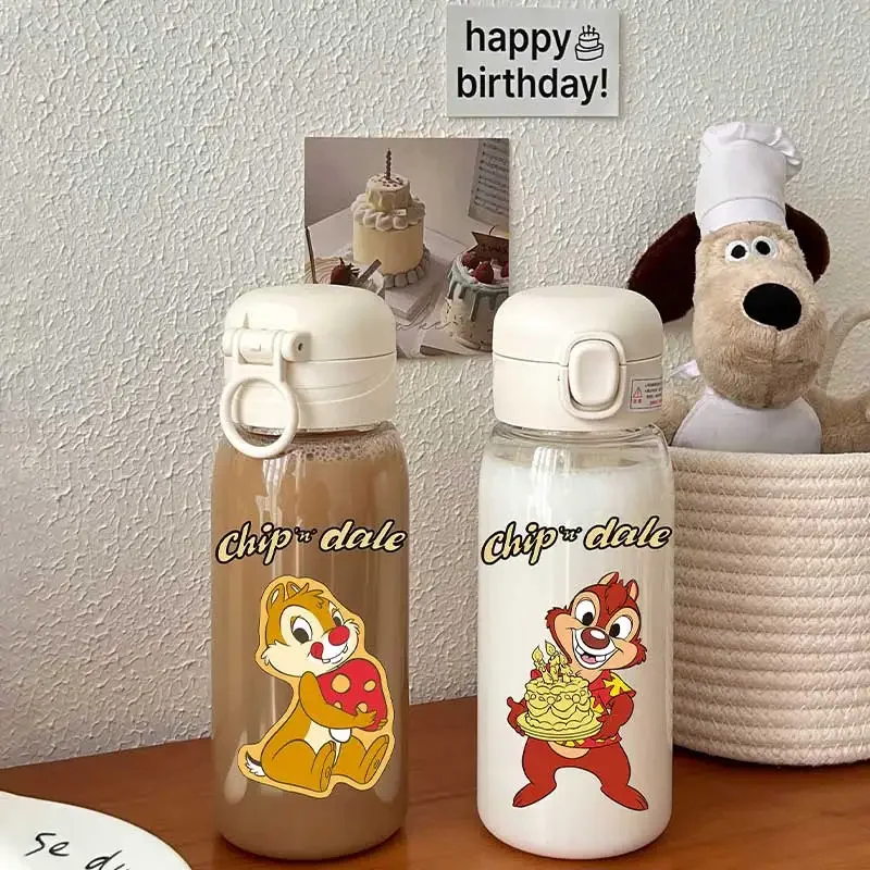 600ML Cartoon Chip&Dale Large Capacity Straw Water Cup Student Sports Travel Plastic Water Cup Portable Drinking Water Bottle