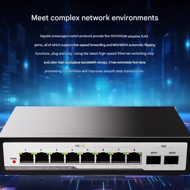 

Множественный сетевой коммутатор 8x2.5G 2x10G SFP протокола, металлический дизайн, заглушки готовые F19C