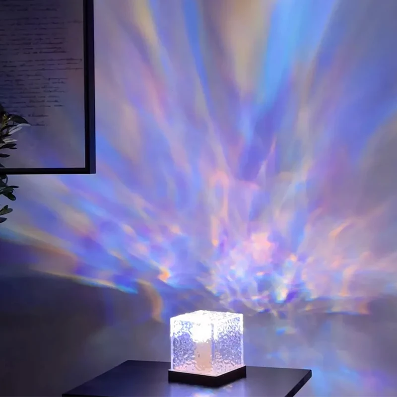 Ocean Wave Aurora Projector Light 16 Colors Dynamic Rotating Flame Crystal Lamp With Remote RGB Dimmable For Living Room Decor