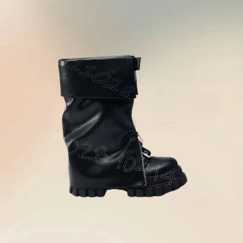 

Black Wave Pattern Bottom Metal Zipper Buckle Boots Slip On Women Shoes High Top Fashion Party Banquet 2025 Zapatos Para Mujere