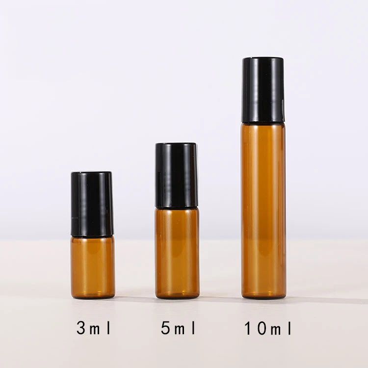 10-50Pcs 3/5/10Ml ตัวอย่าง Test Essential น้ำมันขวดลูกกลิ้งบอลโลหะ Amber บางขวดแก้วขวดช่องทางและเข็มฉีดยา