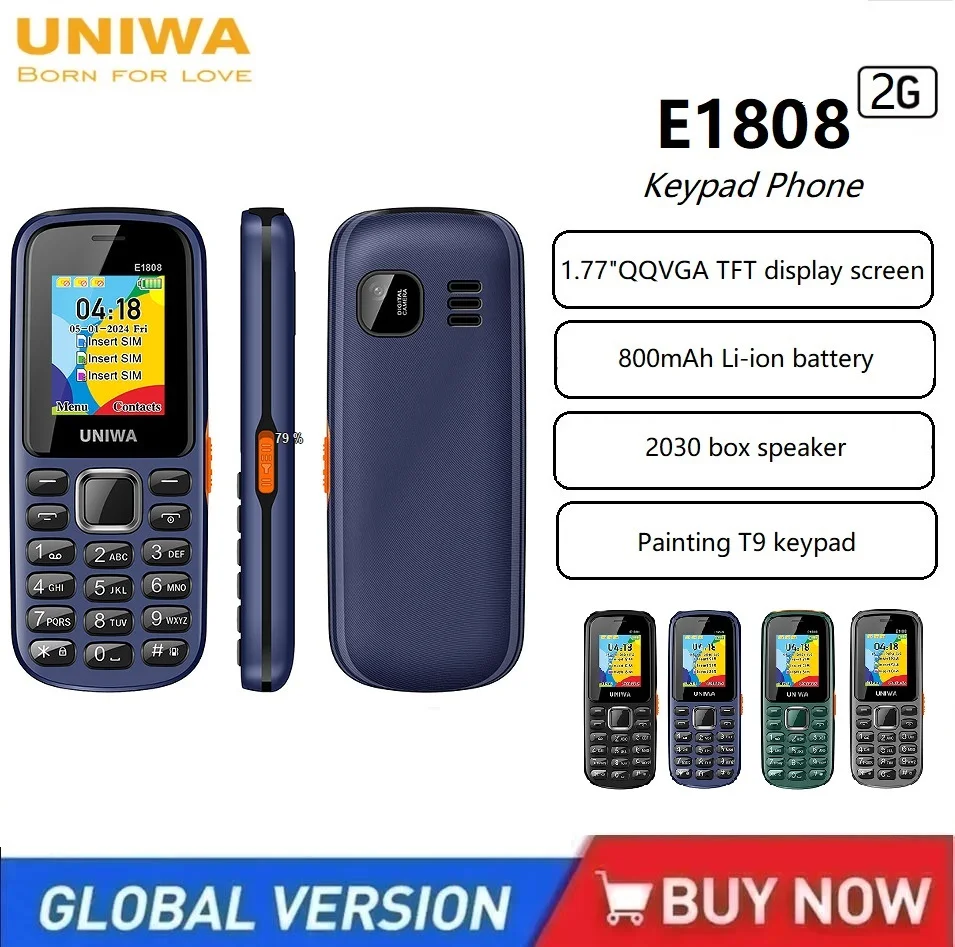 UNIWA E1808 2G Keypad Phone Cellphone 1.77 Inch Push Button 800mAh Telephone for Senior Elder Wireless radio GSM mobile phone