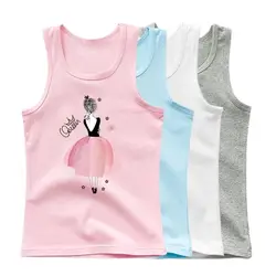 Kawaii Girls Sleeveless T Shirts Ballet Dance Kids Cartoon Print Vest Dancer Summer Children's Cotton Tank Tops Fashion Clothes