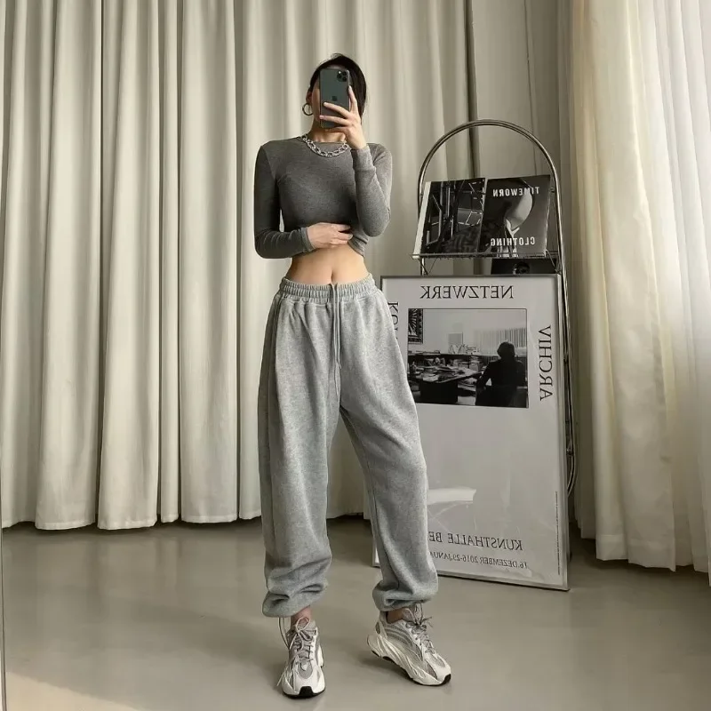 Y2k Korean Sweatpants Women Baggy Harem Pants Wide Leg Sweat Pants Oversized Harajuku Joggers Woman High Waisted Grey Trousers