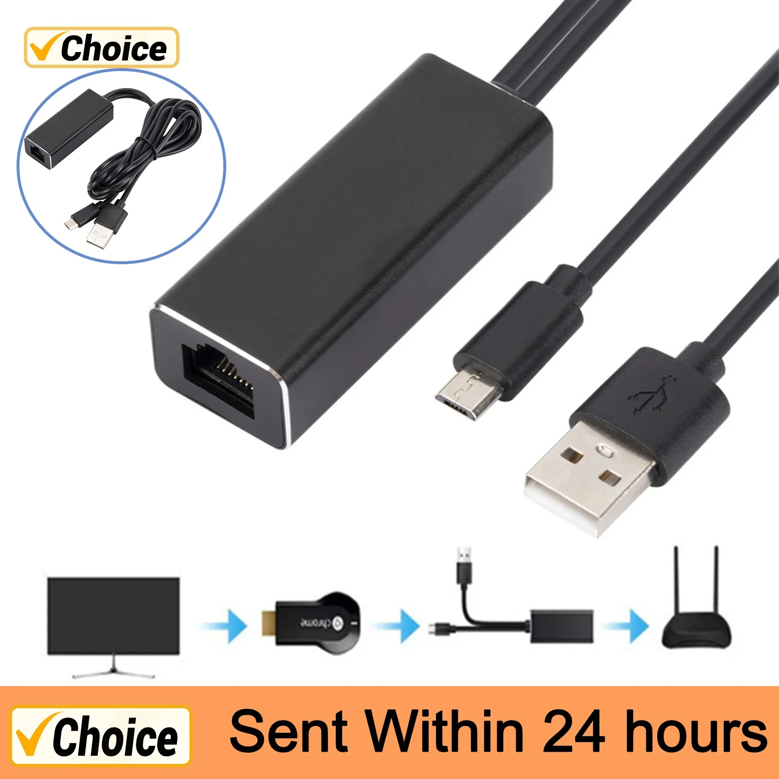 Ethernet Network Card Adapter Micro USB Power to RJ45 10/100Mbps for Fire TV Stick Chromecast Google