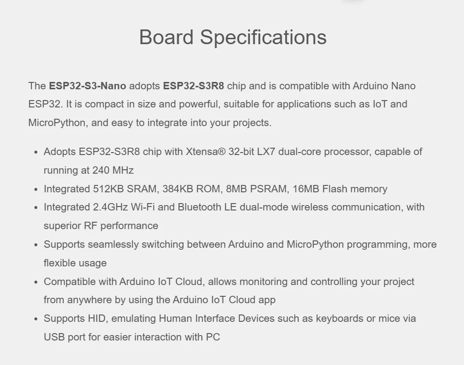 ESP32-S3-Nano Entwicklungsboard ESP32-S3R8 Chip 2,4GHz WiFi Bluetooth LE Dual-Modus – Detail 4