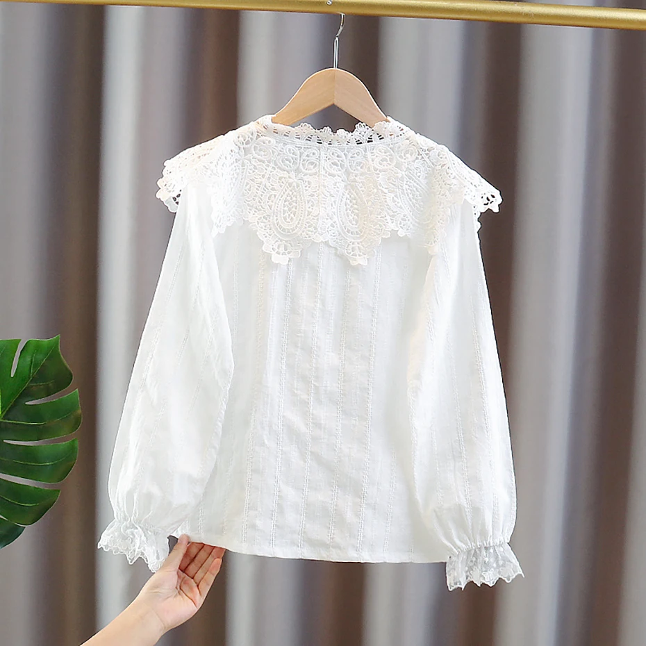 Girls Blouse Lace Floral Blouse Girl Casual Style White Blouse Children For Girl Spring Autumn Teenage Clothes For Girls 6 8 10