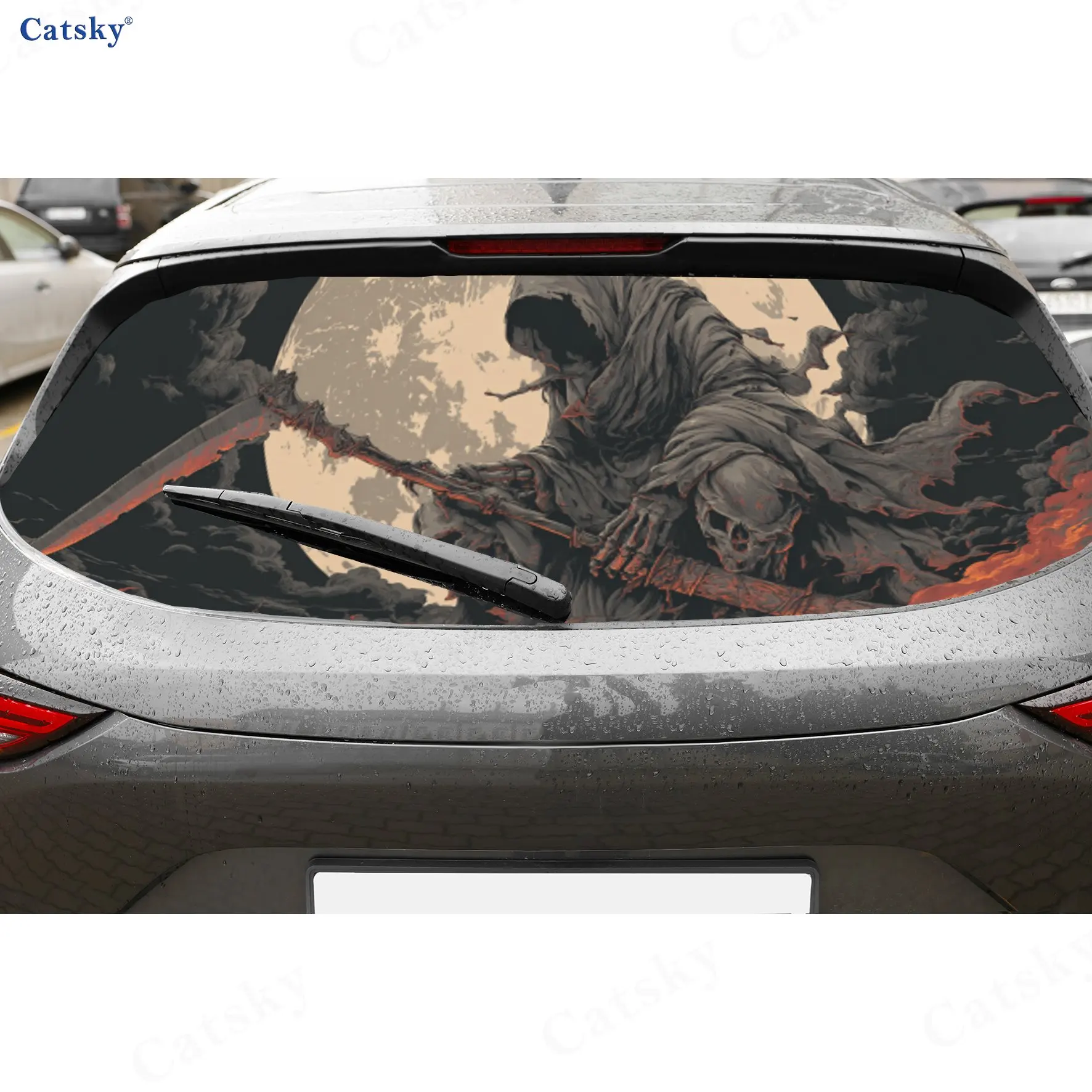 

Hellfire Reaper Exploration PVC Perforated Car Vinyl Wraps, Durable Car Rear Windshield Sticker, Waterproof Car Rear Window Deca